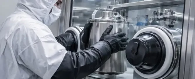 Sulfide solid electrolytes handled in a sealed dry room powder transfer with dew point monitoring