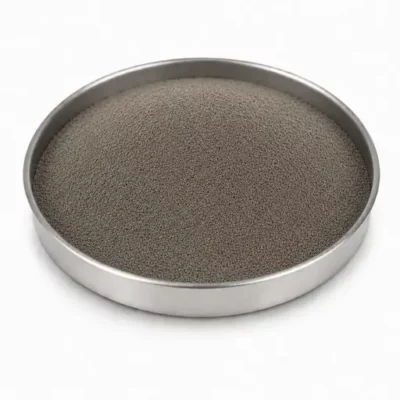 Binder-jetting metal powder feedstock in a stainless steel sample dish