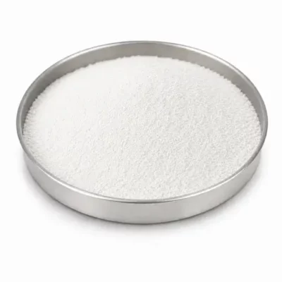 Ceramic additive manufacturing powder in a stainless steel sample dish
