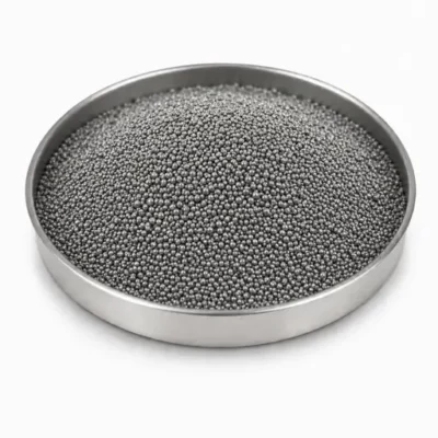 Directed-energy deposition metal powder in a stainless steel sample dish