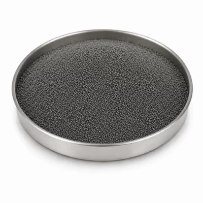 Laser powder-bed fusion metal feedstock in a stainless steel sample dish
