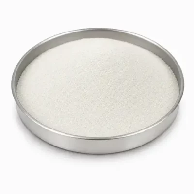 Polymer powder-bed fusion feedstock in a stainless steel sample dish