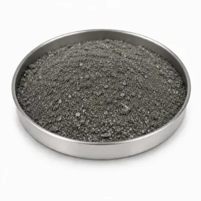 Reclaimed and recycled additive manufacturing feedstock in a stainless steel sample dish