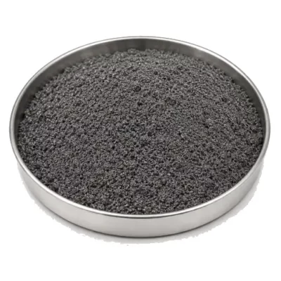 Representative aluminum alloy powder and fines in a shallow stainless steel sample dish