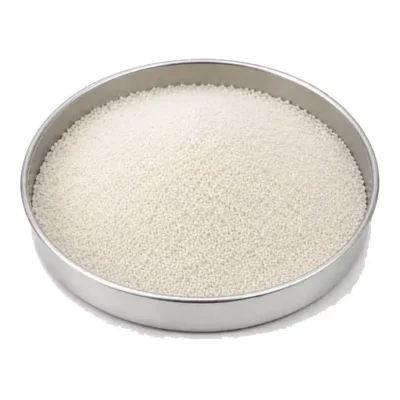 Representative high-performance aerospace polymer powder in a shallow stainless steel sample dish