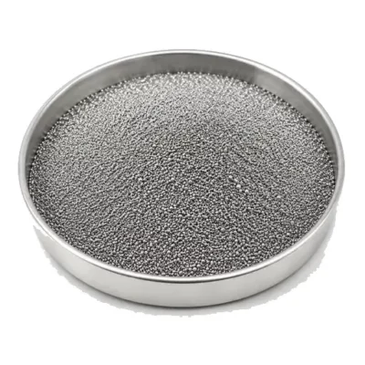 Representative reclaimed aerospace manufacturing particles and fines in a shallow stainless steel sample dish