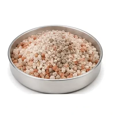 Representative feed minerals and salt blend in a shallow stainless steel sample dish
