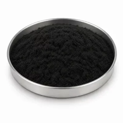 Conductive carbon and nanotube additive powder in a stainless steel sample dish