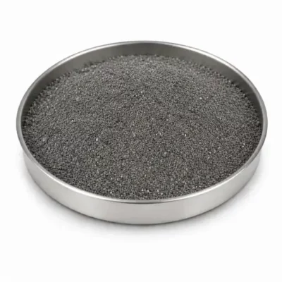 Dry electrode premixed powder blend in a stainless steel sample dish