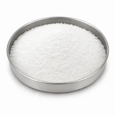 Electrolyte salt and solid electrolyte powder in a stainless steel sample dish