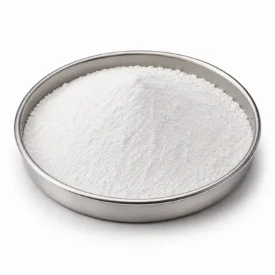 Alumina and advanced oxide ceramic powder in a shallow stainless steel sample dish