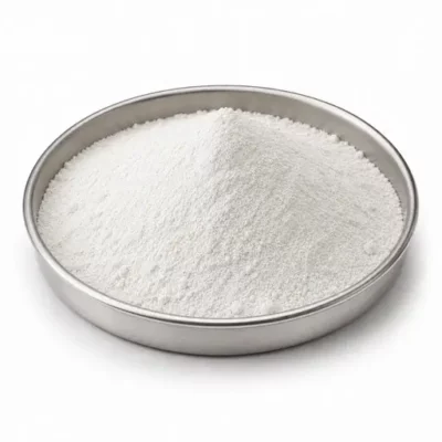 Zirconia and zircon-based powder in a shallow stainless steel sample dish