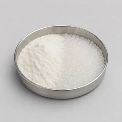 Polymer additive powder used in compounding, in a stainless steel sample dish