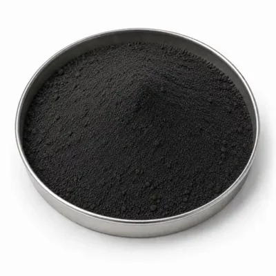 Asphalt filler and roofing mineral powder in a stainless steel sample dish