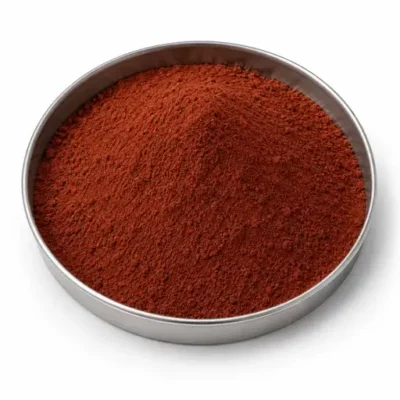 Concrete pigment powder in a stainless steel sample dish