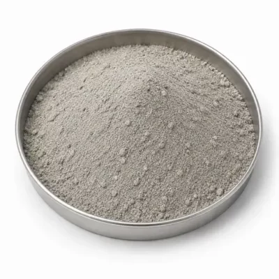 Dry mortar, grout, and render blend in a stainless steel sample dish