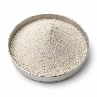 Mineral filler and limestone powder in a stainless steel sample dish