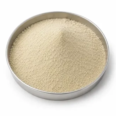 Powder admixture in a stainless steel sample dish