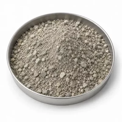 Recycled concrete and demolition fines in a stainless steel sample dish