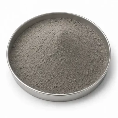 Supplementary cementitious material in a stainless steel sample dish