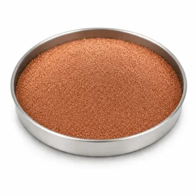 Copper and copper alloy powder in a stainless steel sample dish