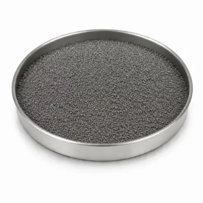 Magnetic and electrical metal powder in a stainless steel sample dish
