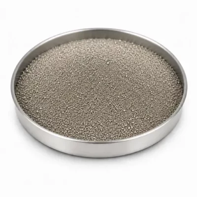 Solder, brazing, and thermal-spray powder in a stainless steel sample dish