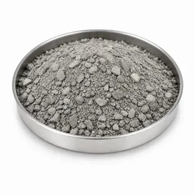 Crushed rock, aggregate, and screening fines in a stainless steel sample dish