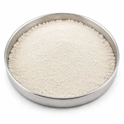 Light mineral extender powder in a stainless steel sample dish