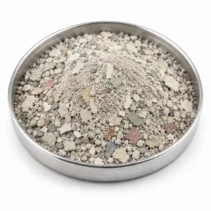 Recovered paint powder and recycled coating solids in a shallow stainless steel sample dish
