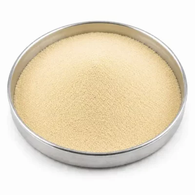 Solid resin binder powder in a stainless steel sample dish
