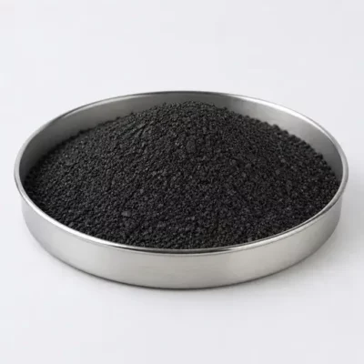 Carbon black and conductive filler powder in a stainless steel sample dish