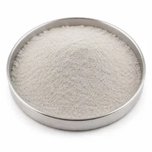 Fine micronized rubber powder in a shallow stainless steel sample dish