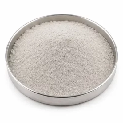 Fine micronized rubber powder in a stainless steel sample dish