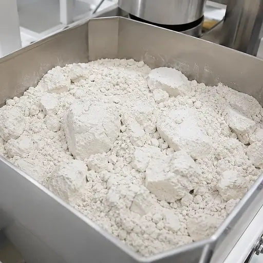 Illustration of caking and hardened beds in powder processing.