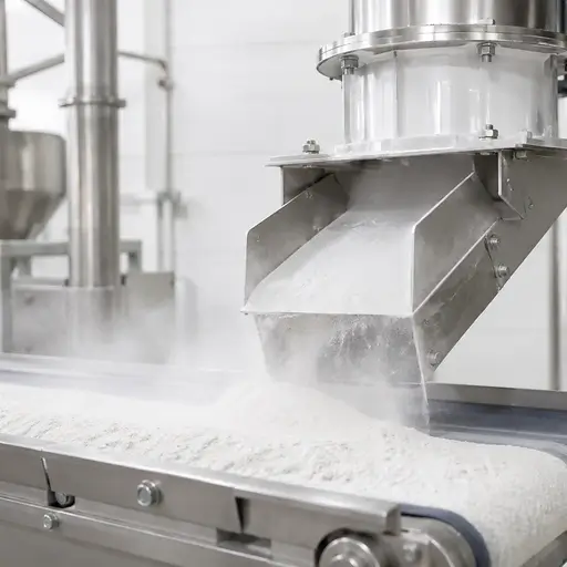 Illustration of dust and fines release in powder processing.