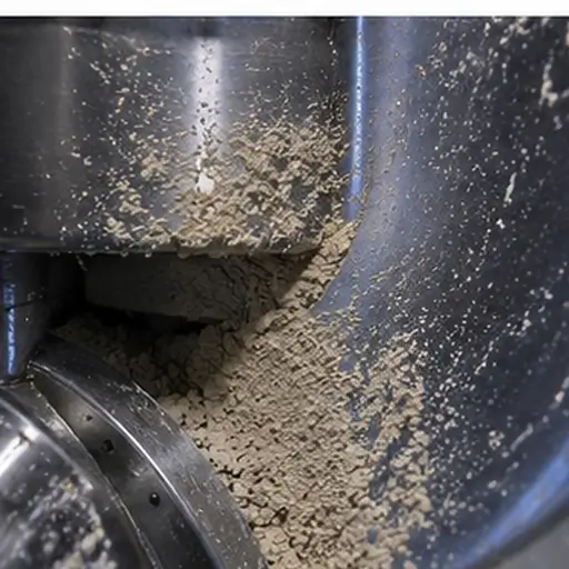 Illustration of electrostatic charging in powder processing.