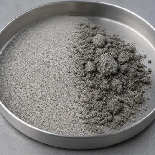 Loose powder beside moisture-affected clumps in a sample dish.
