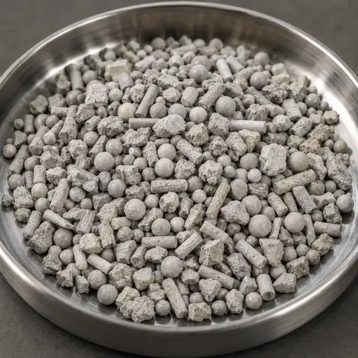 Particles with spherical, elongated, angular, and irregular shapes.