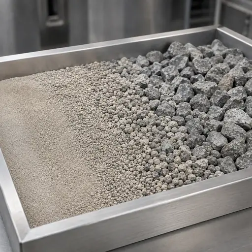 Separated fine and coarse particle fractions in a sample tray.