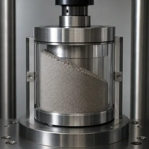 A consolidated powder sample in a laboratory shear test cell.
