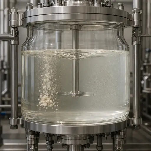 Undissolved powder entering liquid during mixing and dissolution.