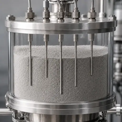 Temperature probes positioned within a powder bed.
