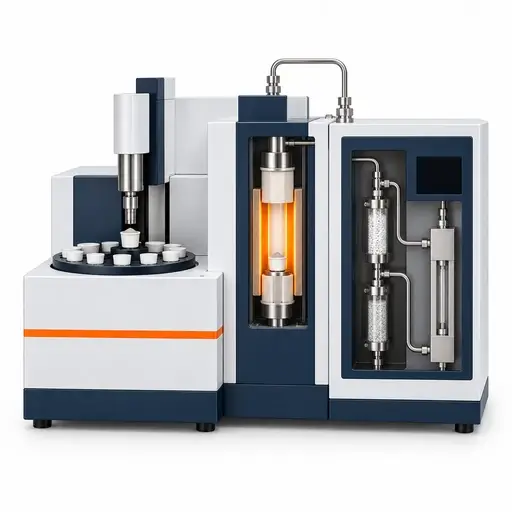 Combustion elemental analyzer with enclosed furnace, ceramic sample crucible, and gas-analysis housing