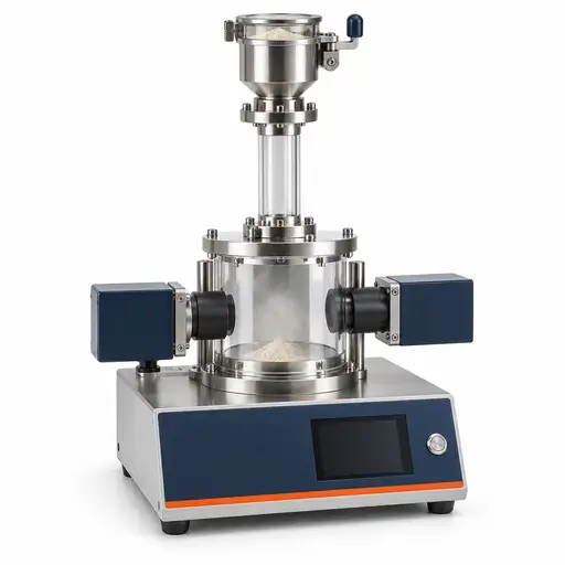 Single-drop optical dustiness analyzer with sample-release cup, drop tube, and opposed optical housings on the receiving chamber