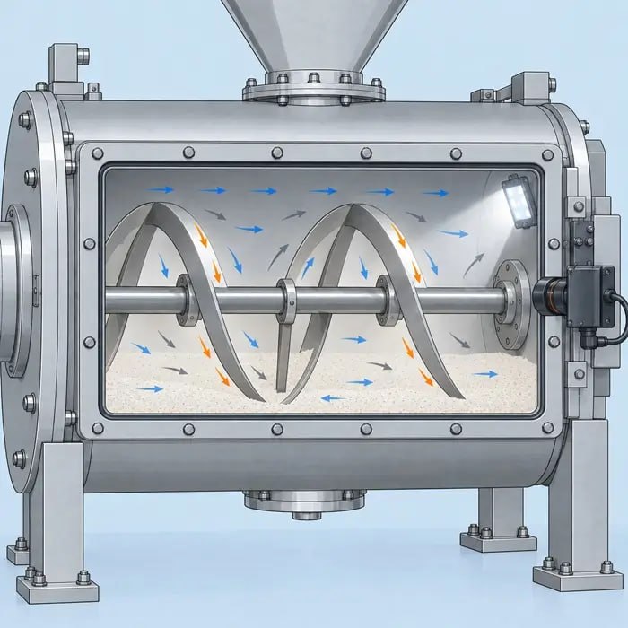 LED-based particle image velocimetry velocity field mapping powder flow inside a blender