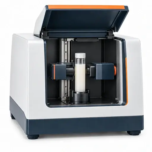 Optical dispersion analyzer with sample cells for transmission and backscattering profiles