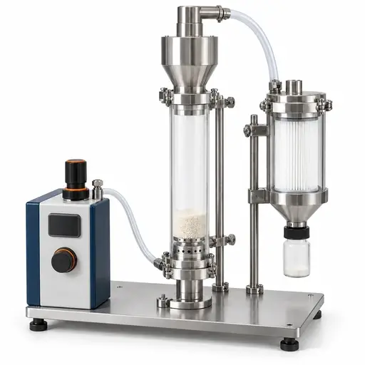 Air-jet attrition apparatus with a vertical sample tube and fines-collection filter