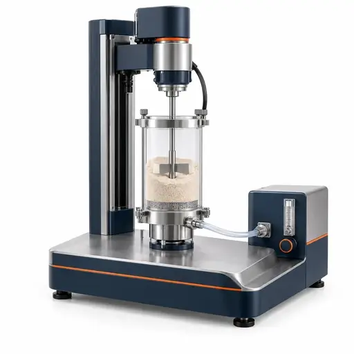 Aerated powder rheometer with a blade measurement head and gas inlet beneath the powder vessel