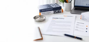 PowderTechnology.info Cookie Policy document with consent categories, technical publications, and powder sample